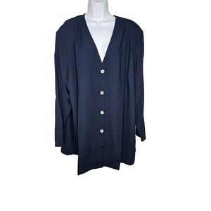 Susan Graver Style Navy Blue Button Front Blazer Top‎ 3X Long Sleeve Plus Size